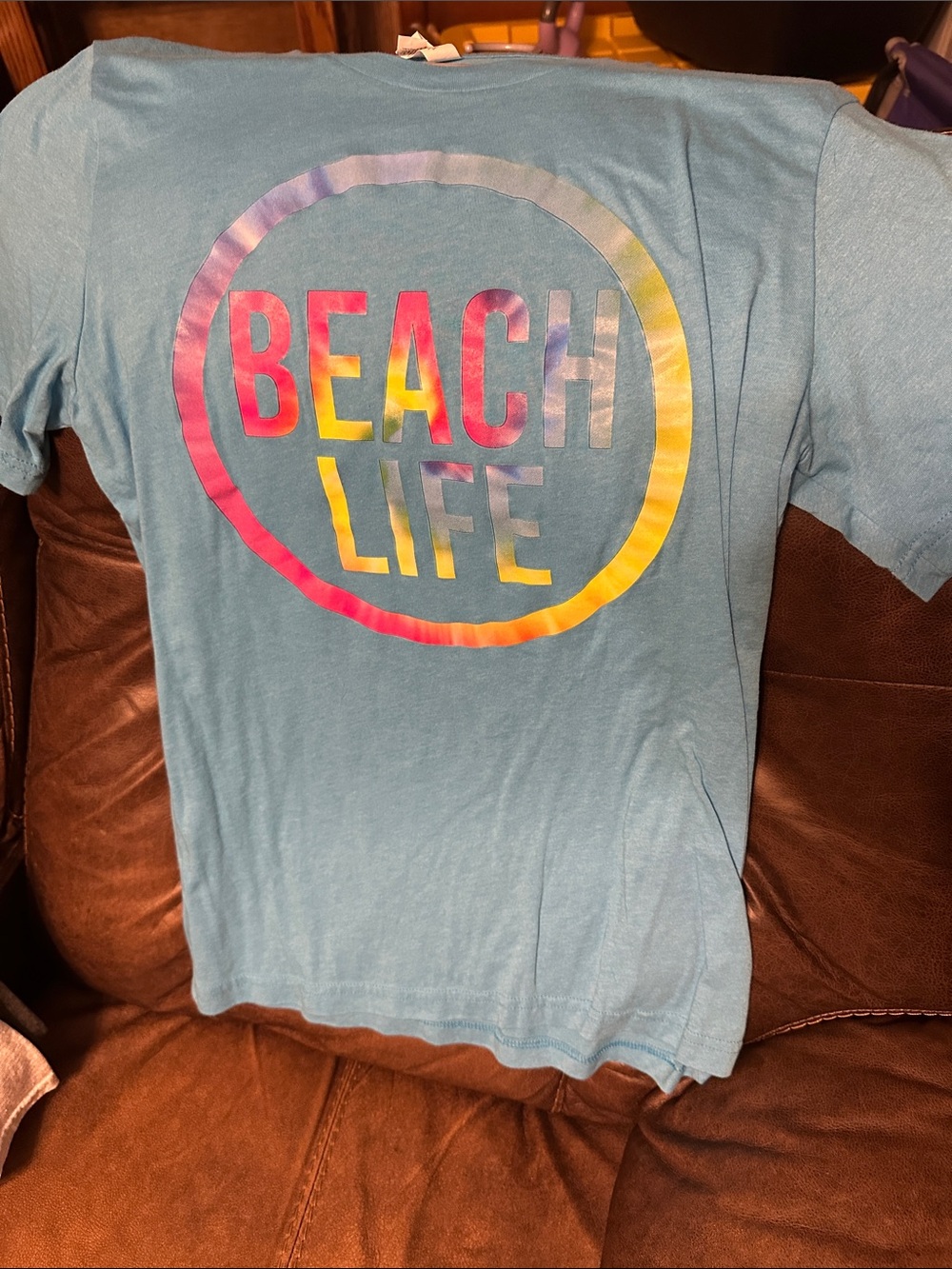 Bella Canvas Teal Short Sleeve Tee with Multicolor 'Beach Life' Logo